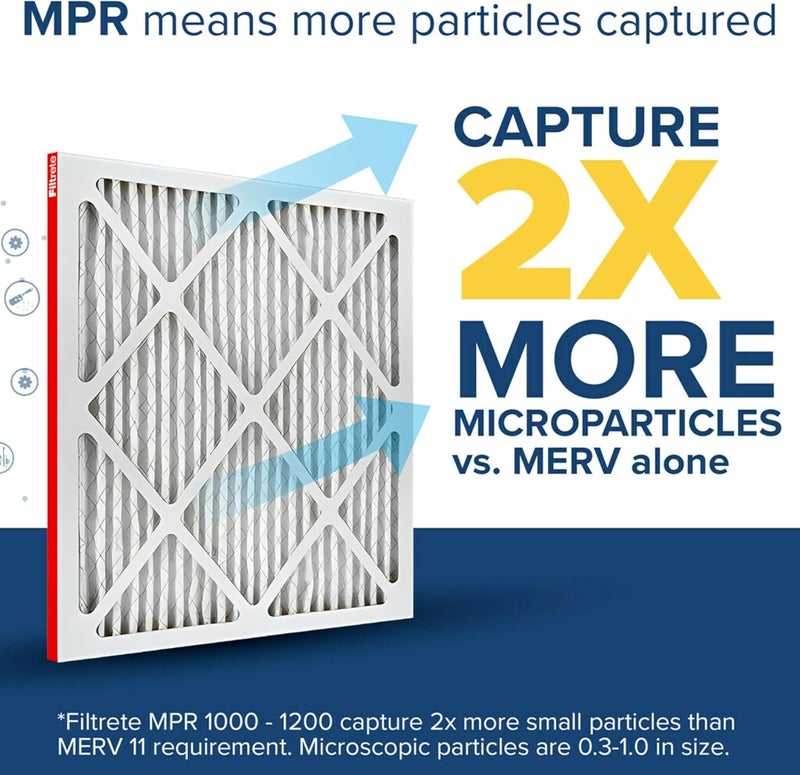 FILTRETE 20x20x1 AC Furnace Air Filter, MERV 11, MPR 1000, Micro Allergen Defense, 3-Month Pleated 1-Inch Electrostatic Air Cleaning Filter, 2 Pack (Actual Size 19.719 x 19.719 x 0.84 in) - Image 4